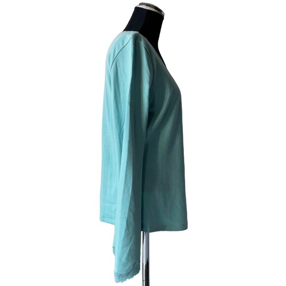 Express Turquoise Lace Trim V Neck Long Sleeve Stretch Knit Shirt - Women's XL - Picture 3 of 11